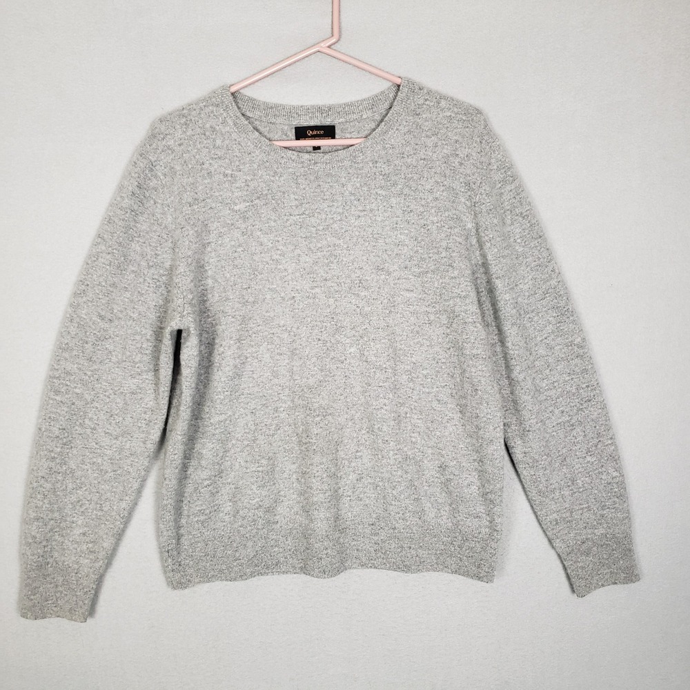 Quince 100% Mongolian Cashmere Sweater Light‎ Gray Crewneck Quiet Luxury Size L